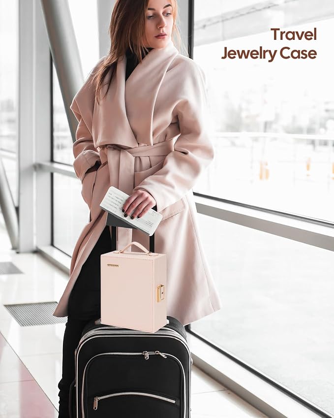 Enthralite Large Travel Jewelry Case: Portable Necklace Box with Mirror - PU Leather & Velvet Lined Jewelry Organizer for Ring Earring Bangle Bracelets Watch - Birthday Gift for Her - Image 7