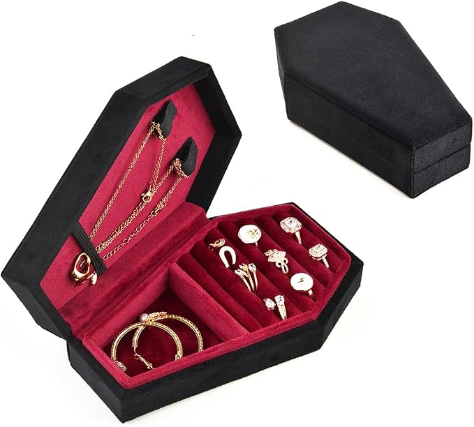TAIMY Coffin Jewelry Box, Mini Coffin Shaped Gothic Jewelry Case, Plush Velvet Small Jewelry Organizer for Earrings Rings Necklaces Bracelets by TAIMY