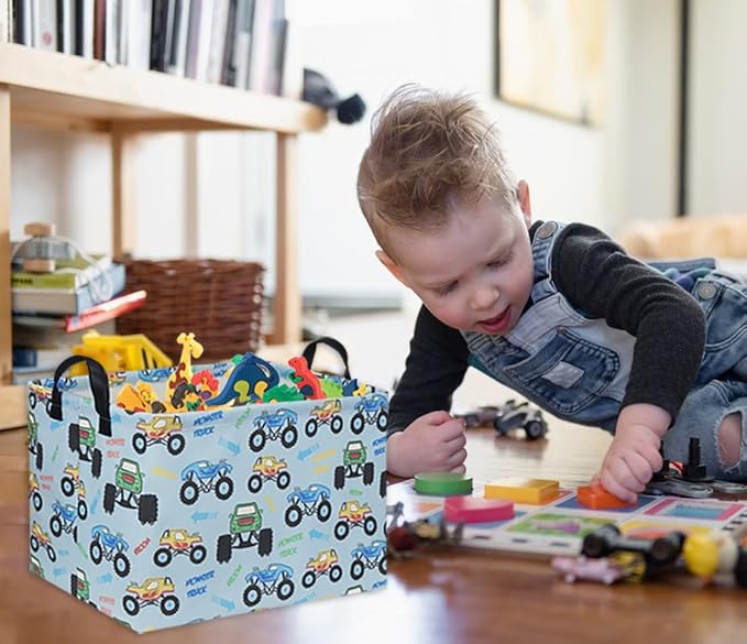 Rectangular Monster Truck Baskets Kids Gift Bins Empty Baby Basket for Boys Toy Storage Basket Organizer Bin Box Room Decor for Home(Monster Truck) - Image 2