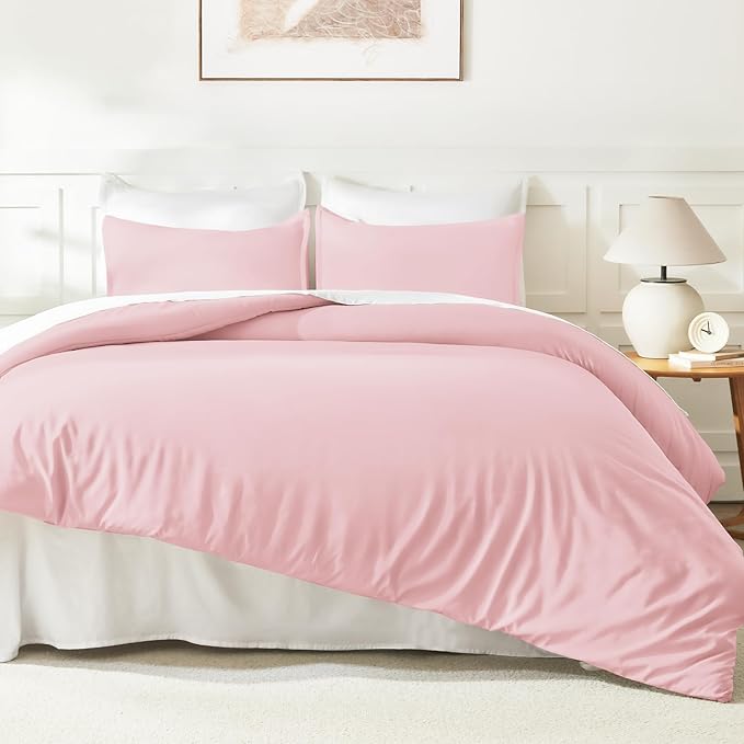 Litanika Pink Comforter Set Full Size, 3 Pieces Girls Women Cute Soft Solid Bedding Comforter Set, All Season Bed Set (79x90In Comforter & 2 Pillowcases)