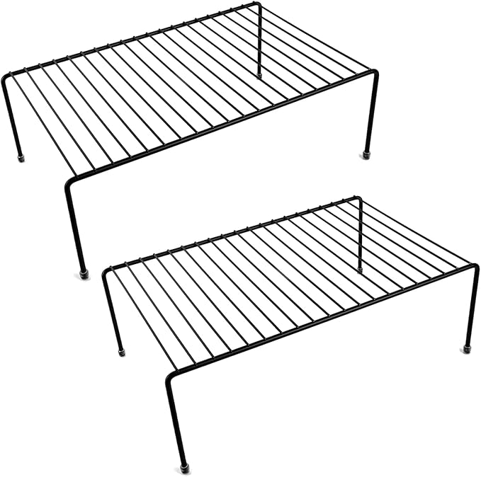 Large Cabinet Storage Shelf Rack (16.1 x 10.2 Inch), Kitchen Counter Organizer, Fridge and Bathroom Cupboard Storage Rack (Black, 2) by JBESUHI