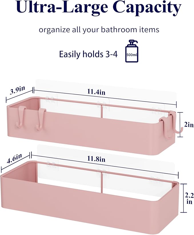 Kitsure Shower Caddy - 2 Pack Adhesive Shower Organizer, Rustproof Metal Shelves, No-Drill Bathroom Organizers and Storage, Brown, Large - Image 2