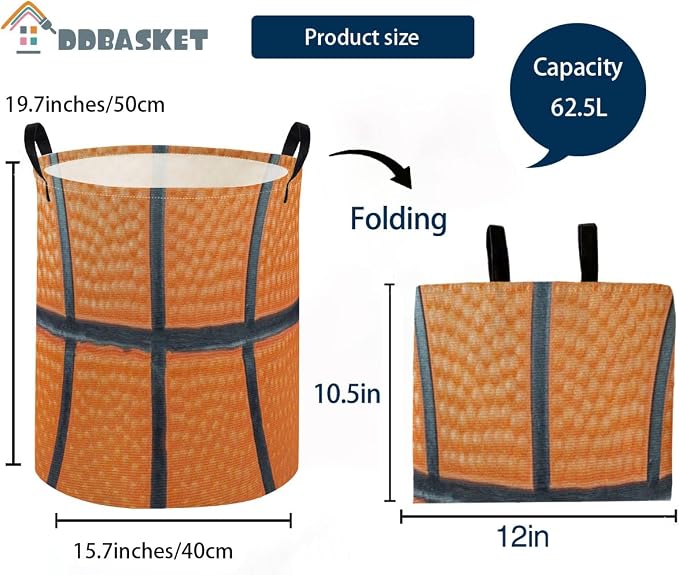 Kids Laundry Basket Basketball Hamper for Nursery Boys Hamper Cute Kids Storage Bin Room Decor for Home(Basketball) - Image 2