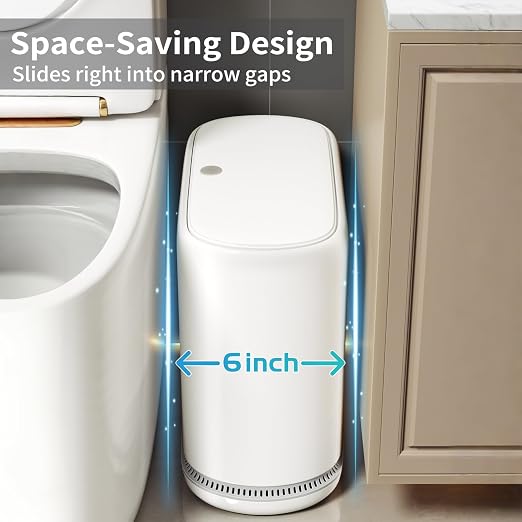 Bathroom Trash Can with Lid, 3 Gallon Small Slim Garbage Bin with Auto-Adsorption & 75 Bags (5 Rolls), Mini Waste Basket Dog Proof for Bathroom, Kitchen, Office, Bedroom, Laundry, Toilet, Rv, White - Image 5