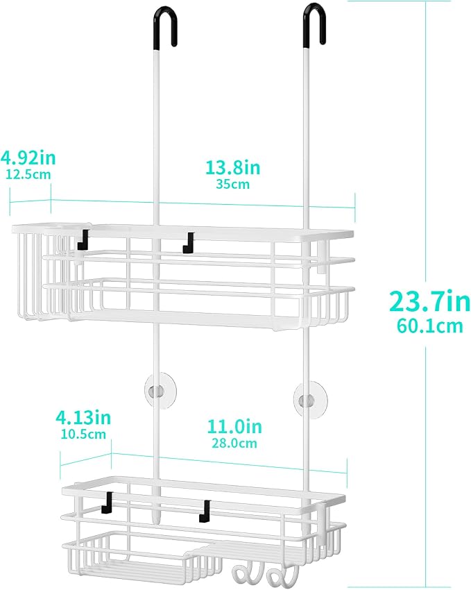 HapiRm Hanging Shower Caddy Organizer - No Drilling Shower Shelves with Hooks and Toothbrush Holder, Rustproof 304 Stainless Steel Bathroom Organizer - White - Image 6