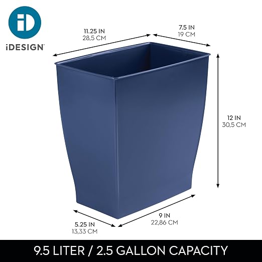 iDesign Small Plastic Bathroom Trash Can, Slim Rectangle Garbage Bin for Bedroom, Office, Dorm, 4-Pack, Navy Blue - Image 4