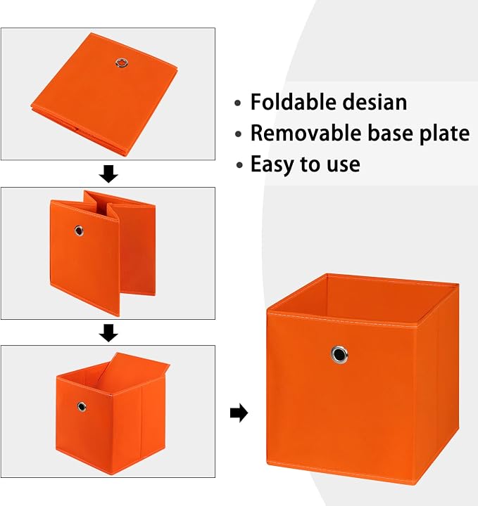 Foldable Storage Cubes Bins ,11 Inch Cloth Storage Cube Fabric Storage Box Cubes Organizer Baskets with Dual Handles for Home Organizer Set of 3 (Orange) - Image 6