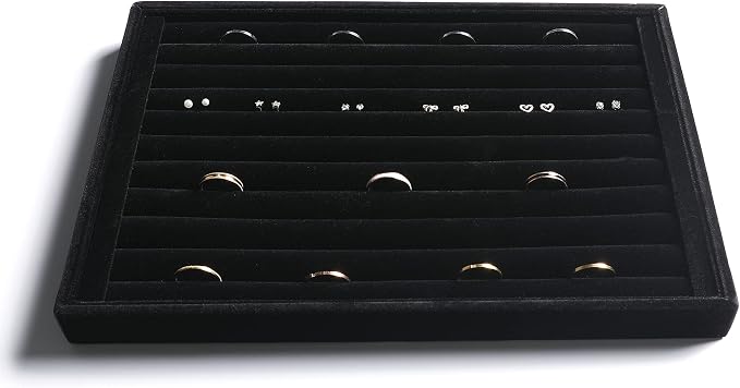 Frebeauty Stackable Velvet Jewelry Organizer Trays for Drawers Inserts Jewelry Storage Tray Display Case Stud Earrings Bracelets Necklace Rings Accessories Trays for Women Girl(Set of 4)(Black). - Image 5