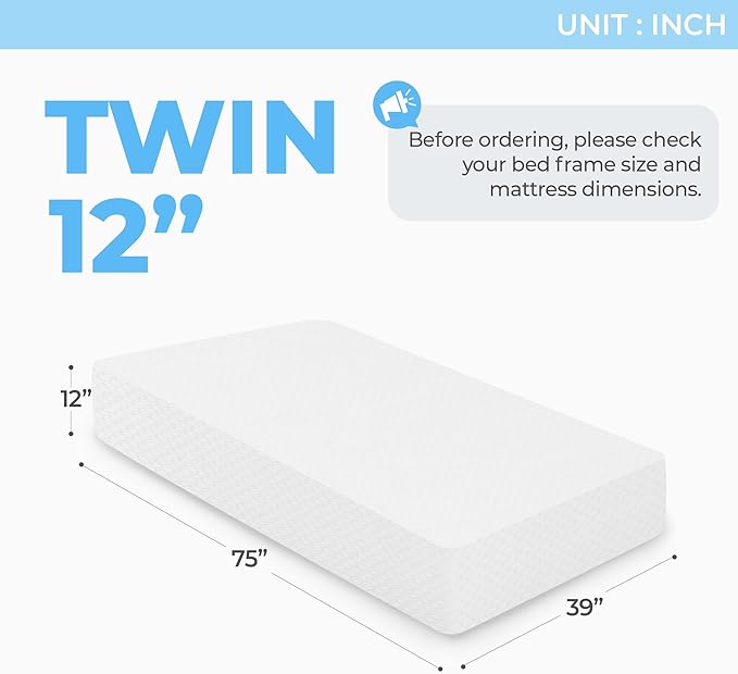Neo Sleep 12 Inch Twin Cooling Gel Memory Foam Mattress for Cool Sleep Medium Firm Pressure Relieving CertiPUR-US Certified Foam, Comfort & Supportive Mattress in a Box Fiberglass Free (Twin, 12 in)