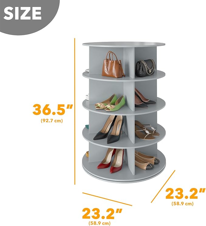 SpaceAid 4 Tier Rotating Shoe Rack Tower, Spinning Shoe Display Lazy Susan, Revolving 360 Shoe Rack Storage Round Carousel, Vertical Handbag Rotate Shoes Closet Organization (4-Tier Gray) - Image 2