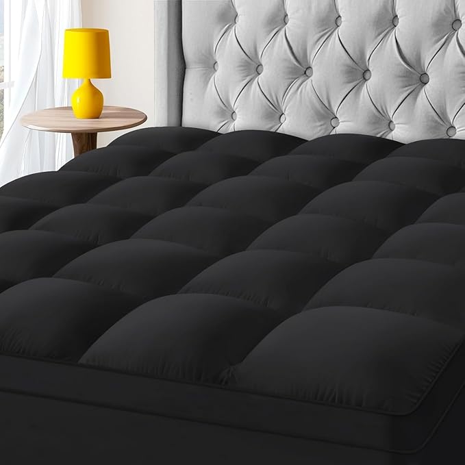 KAYFIA Twin Mattress Topper,Extra Thick Mattress Pad Cover for Deep Sleep,3D+7D Snow Down Alternative Fill Overfilled Plush Pillow Top with 8-23 Inch Deep Pocket-Black