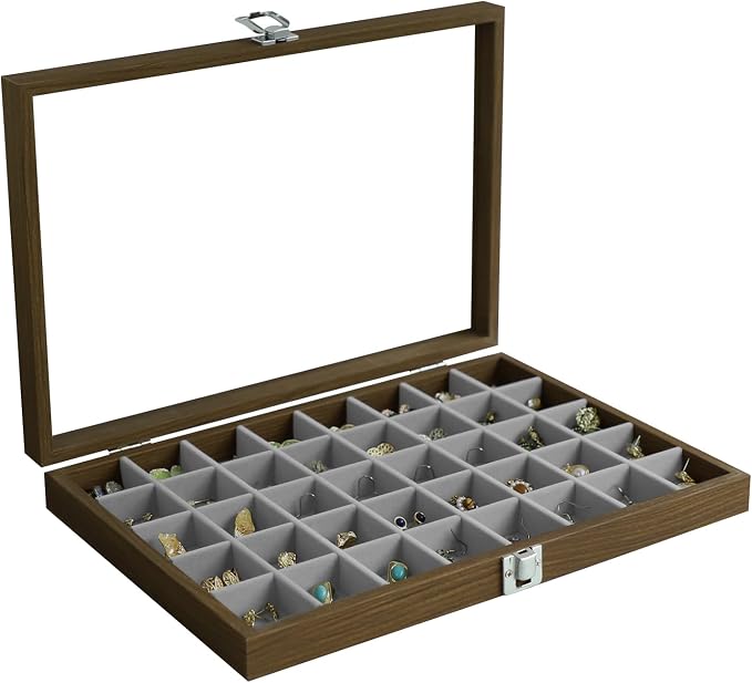 Stratalife Wood Jewelry Organizer Jewelry Tray 40 Grid Jewelry Holder Organizer Jewelry Box Jewelry Tray with Lid Earring Organizer Jewelry Storage Jewelry Trays for Drawers Vintage Style by Stratalife