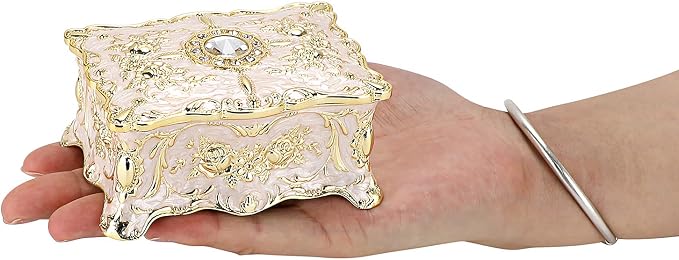 Hipiwe Vintage Jewelry Box, Small Enameled Trinket Box Organizer Rectangular Treasure Chest Box Jewelry Decorative box Keepsake Gift Box Case for Women,3.7x 2.7x 2 inch - Image 3