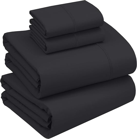 RUVANTI 100% Cotton Sheets – Full Size Percale Bedding, Cooling & Breathable, Durable with a Crisp, Soft & Comfortable Feel, 16" Deep Pocket, 4-Piece Set, Jet Black