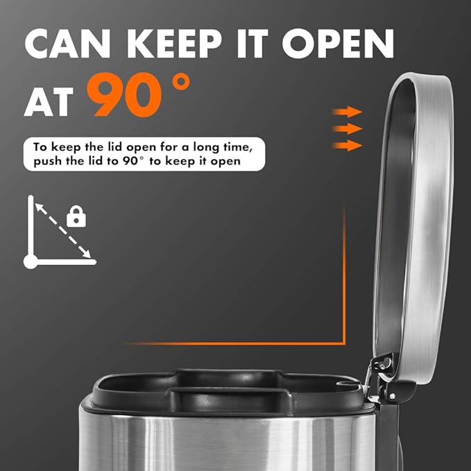 FDW | 8 Gallon Trash Can with Lid | Stainless Steel | Fingerprint Proof | Made of Stainless Steel | Soft-Close Step Pedal | Hands-Free Use | Easy to Clean | for Kitchen, Office, Bathroom - Image 2