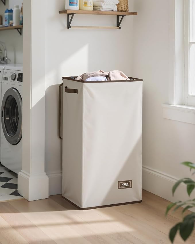 SOLEDI Clothes Hamper with Lid - 100L XL - Large Laundry Basket with Removable Bag, Collapsible Laundry Baskets, Convenient Storage - Hampers for Laundry for Bedroom, Bathroom, Closet, Dorm, Off-White - Image 2