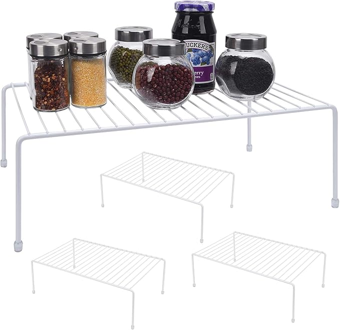 Large (16.1 x 10.2 Inch) Cabinet Storage Shelf Rack, Shelves，Kitchen Counter and Cabinet Shelf, Storage Rack Organizer for Kitchen, Fridge, Cabinet, Bathroom Cupboard (White, 4) by JBESUHI