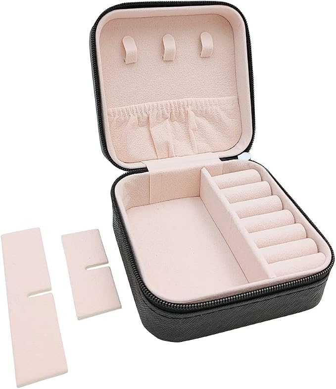 TRODANCE Mini Jewelry Case, Small Travel Jewelry Organizer, Portable Jewelry Box Storage Display Box For Rings, Earrings, Necklaces (Black-4pcs) - Image 2
