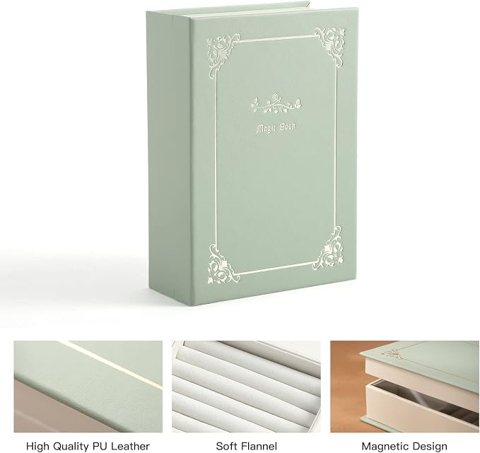 Book Jewelry Organizer Box with Magnetic Closure, PU Leather Double-Sided Jewelry Storage for Rings Necklaces Earring, Travle Jewelry Case Gift for Mom - Image 3