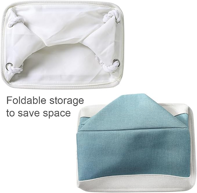 TheWarmHome Fabric Storage Bin with Handles,Storage Basket for Home Storage and Organization, Shelf Basket with Cover for Living Room Bedroom Closet（White & Green Large,15.7L*11.8W*8.3H - Image 6