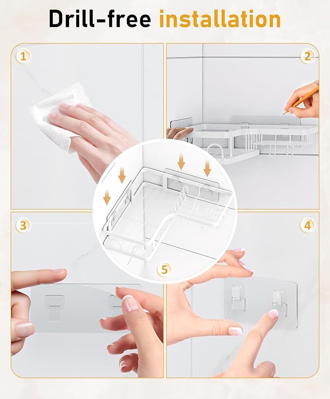 3 Pack Corner Shower Caddy Organizer, Rustproof Corner Shower Shelves, No Drilling Bathroom Corner Shelf with Hooks and Toothpaste Holder - Image 9