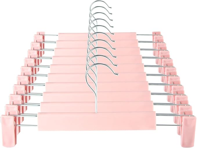 GUANJUNE Clothes Pants Hangers, Space-Saving Skirt Holders with 360 ° Swivel Hooks, Adjustable Clips, Trouser Hangers, Clothes Coat Garment Jeans Hangers (10 Pack, Pink) by GUANJUNE