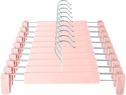 GUANJUNE Clothes Pants Hangers, Space-Saving Skirt Holders with 360 ?? Swivel Hooks, Adjustable Clips, Trouser Hangers, Clothes Coat Garment Jeans Hangers (10 Pack, Pink) by GUANJUNE