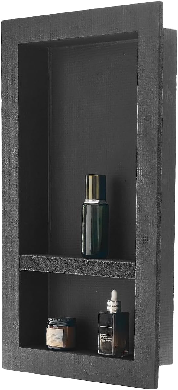 VEVOR Shower Niche, 16 x 28 x 4 inch Recessed Wall Niche with Movable Divider Shelf, Modern Soap & Shampoo Storage Organizer, Square Corners, Sealed Waterproof Design, Black for Bathroom Shower by VEVOR