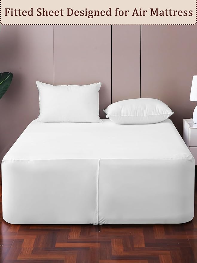 Fitted Sheet for Full Size Air Matress, with 18-24 Inch Extra Deep Pocket, Soft Breathable Air Mattress Sheet Cover for Inflatable Bed, White