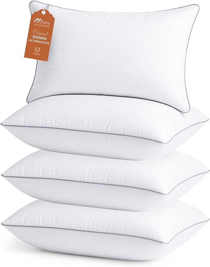 Sasttie King Size Pillows Set of 4, Bed Pillows for Side, Back, and Stomach Sleepers - Oeko-Tex Certified Supportive Down Alternative Plump Filling - Hotel Quality and Machine Washable, 4 Pack