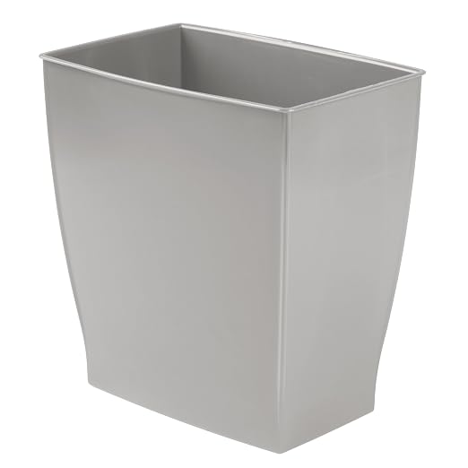 iDesign Small Plastic Bathroom Trash Can, Slim Rectangle Garbage Bin for Bedroom, Office, Dorm, Gray by iDesign