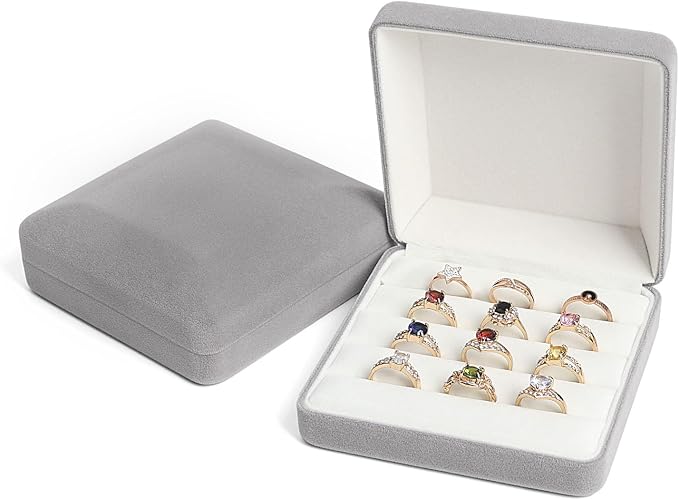 Small velvet Ring Organizer Box, Portable Rings Jewelry Holder Case, Modern Ring Storage Tray Fit for Women, Girl for Travel (grey) by sadkew