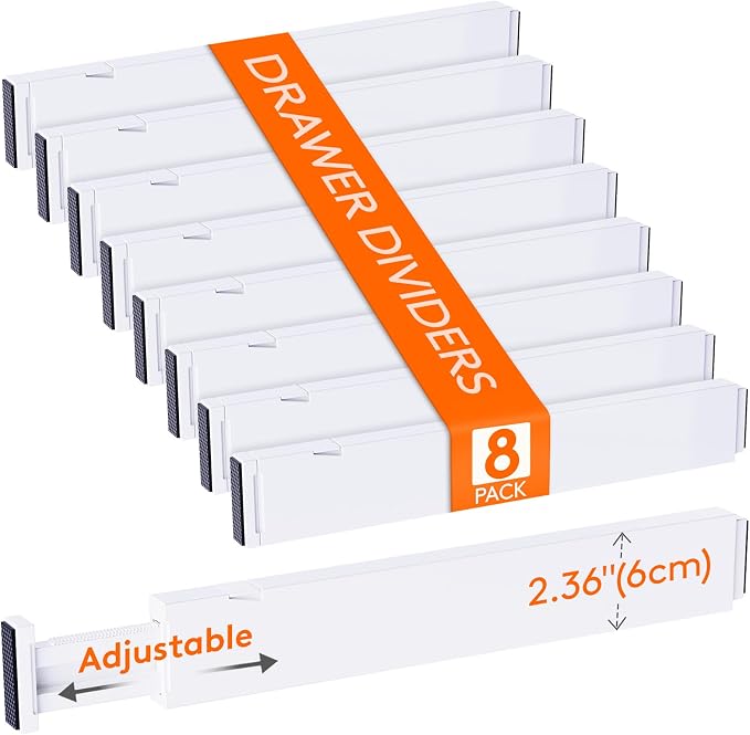 Lifewit 8 Pack 2.36" High Drawer Dividers 40-56cm/16-22 Adjustable Drawer Organizer for Clothes/Utensils, Expandable Drawer Separator in Dresser/Kitchen/Bedroom/Office Organization & Storage White by Lifewit