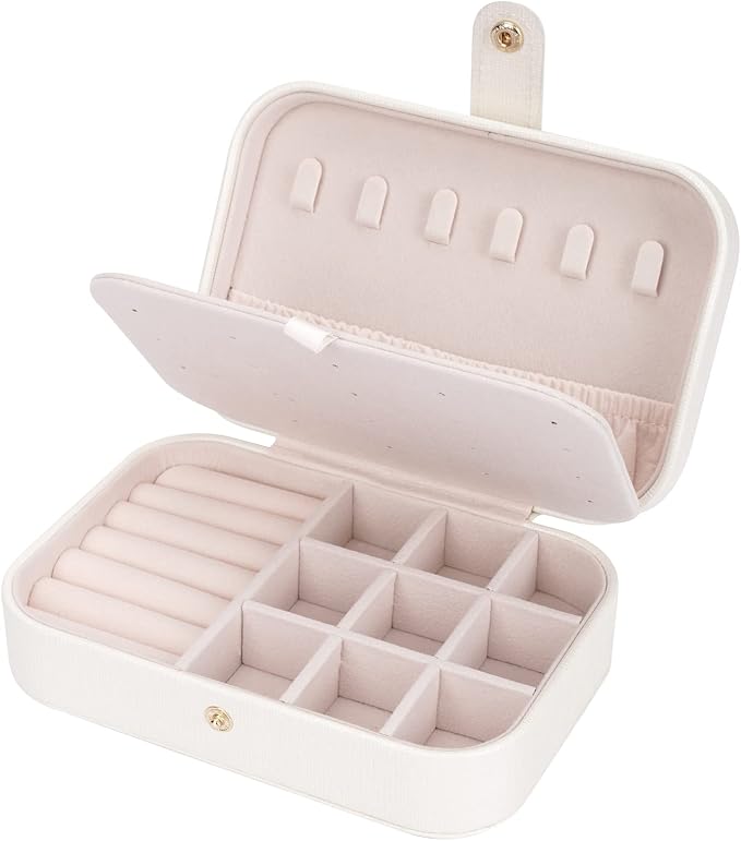 FEISCON Travel Jewelry Box, Jewelry Organizer for Girls Gift Small Jewelry Storage Box for Necklace Ring and Earrings Girls Jewelry Box/WHITE by FEISCON