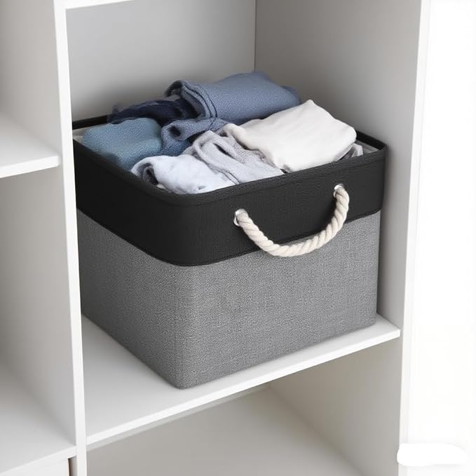 Cube Storage Bins, Collapsible Fabric Cube Storage Bin, 11 Inch Cube Storage Bins with Handles, Foldable Storage Cubes (Black/Gray, 6Pack) - Image 4
