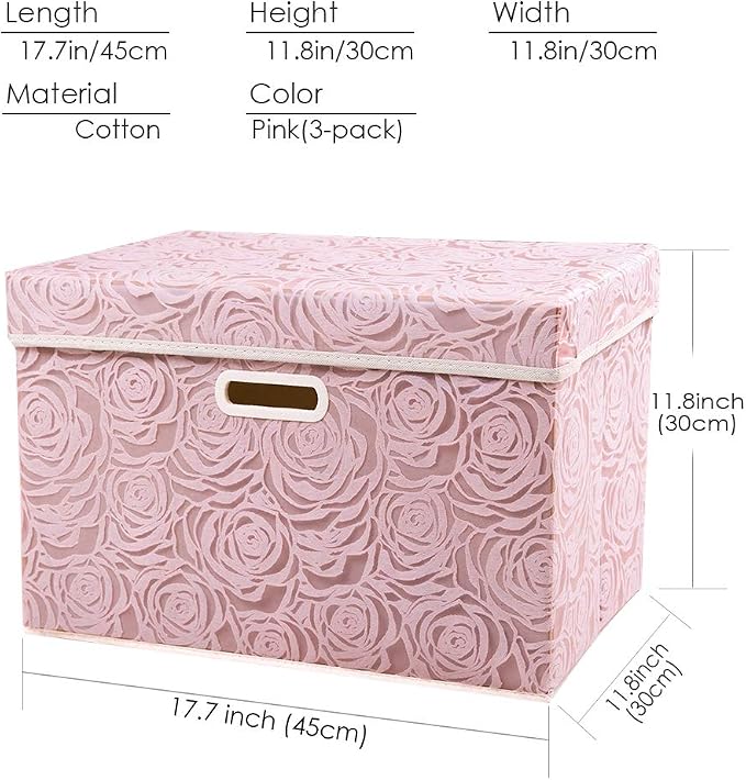 PRANDOM Larger Collapsible Storage Boxes with Lids Fabric Decorative Bins Cubes Organizer Containers Baskets Handles Divider for Bedroom Closet Living Room Pink 17.7x11.8x11.8 Inch 3 Pack - Image 7