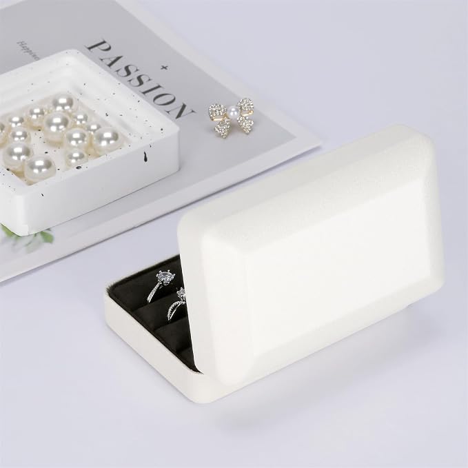 KUKUVR Velet Ring Storage Box for Multiple Rings, Travel Jewelry Ring Stud Earrings Holder Case, 3 Slot Portable Ring Display Organizer Case (White) - Image 4