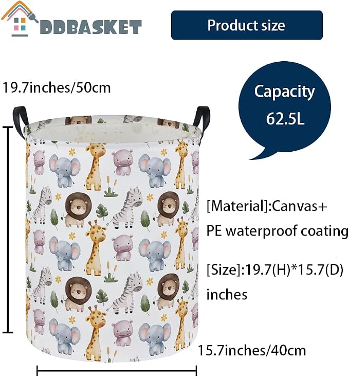 Kids Laundry Basket Animal Hamper for Nursery Boy and Girl Cute Kids Toys Storage Bin Organizer Room Decor for Home(Zoo) - Image 2