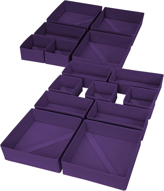 DIMJ Drawer Organizer Clothes, 15 Pack Dresser Organizer, Foldable Closet Organizers and Storage, Fabric Dresser Bins, Drawer Dividers for Nursery, Baby Clothes, Underwears, Sock (Purple) by DiMJ