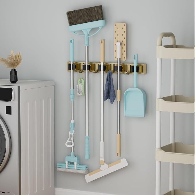 reliahom Broom Holder Wall Mount, 5 Racks with 4 Hooks Bronze - Mop Storage Tool Racks, Broom Hanger Tool Organizer for Garage, Kitchen, Garden, Laundry Room - Image 5