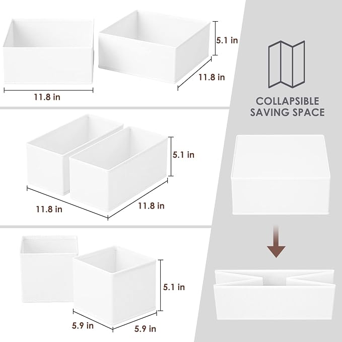 Criusia 6 Pack Clothes Drawer Organizer, Fabric Foldable Closet Dresser Drawer Organizer for Clothing, Bra Sock Underwear Drawer Organizer for Nursery Dorm Bedroom Organization (6 Bins, White) - Image 3