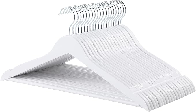 Amazon Basics Durable Wooden Suit Clothes Hangers, White, 20-Pack by AmazonBasics