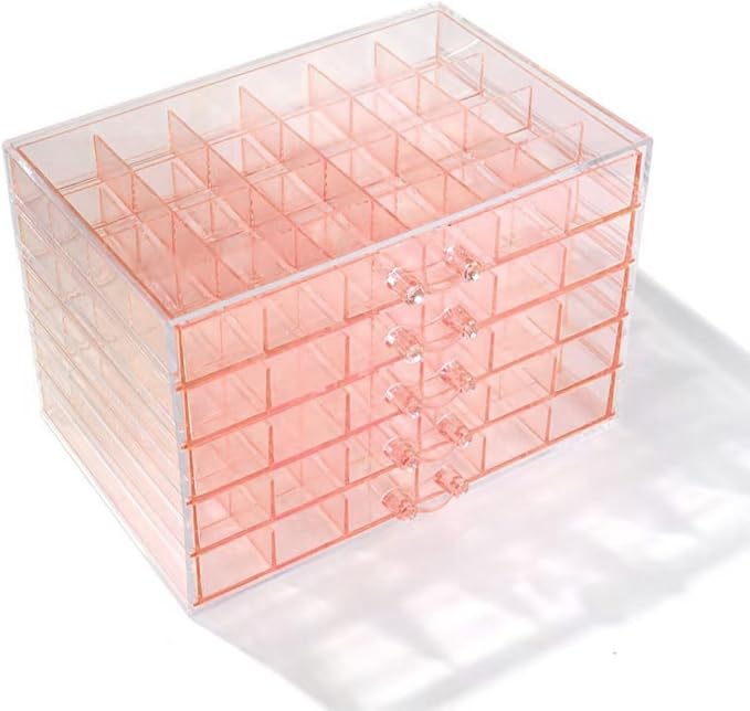 Feadily Acrylic Jewelry Organizer Box, Jewelry Drawer Organizer With 5 Drawers 120 Grids, Pink by Feadily