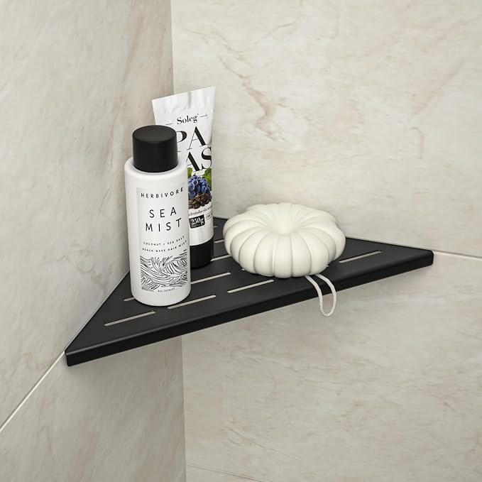 Corner Shower Shelf 10" Matte Black 304 Stainless Steel Slot Design Recessed Corner Shelf Bathroom Grout in Shelf for Tiled Wall - Image 6