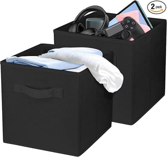 2 Pcs Storage Cubes, 10.5 Inch Collapsible Storage Bins, Fabric Foldable Bins for Organization, Durable Storage Bins for Closet, Shelves, Offices (Black) by Zuihug
