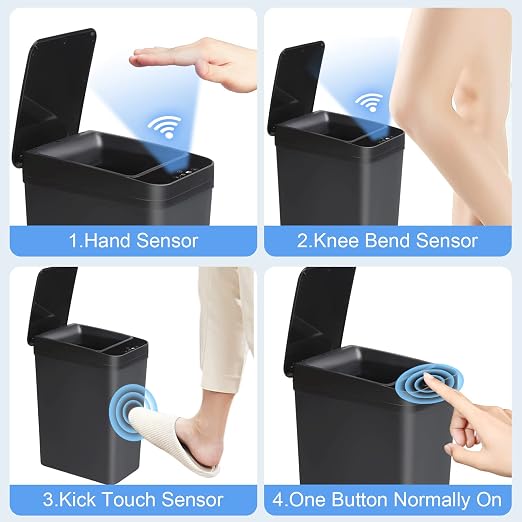 Anborry Bathroom Automatic Trash Can 3 Pack 2.2 Gallon Motion Sensor Touchless Small Slim Garbage Can with Lid Smart Electric Narrow Garbage Bin for Bedroom Living Room Office Kitchen (Black) - Image 5
