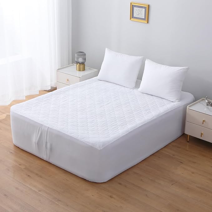 Full Air Bed Mattress Pad with 15-24 Inch Deep Pockets - Waterproof Protector for Warm Sleep & Cold Air Insulation,Perfect for Camping, Guest Bed, Pets & Overnight Visitors-White
