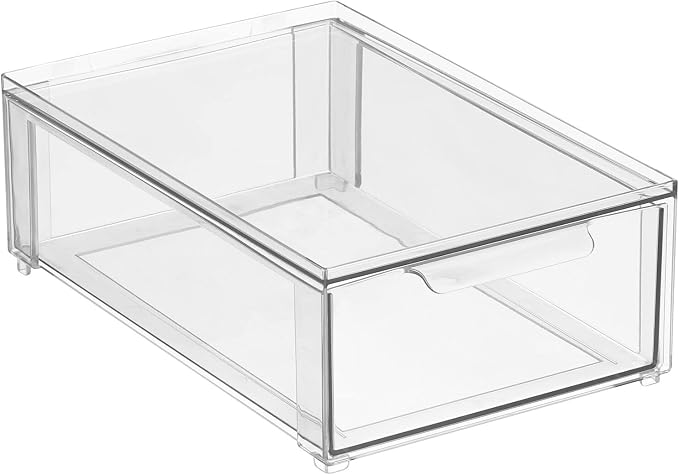 mDesign Plastic Closet Organizer Bin w/Pull Out Drawer - Shallow Stackable Storage for Closet - Organization for Shoes, Clothes, Bags, Totes, and Small Linens - Lumiere Collection - Clear - Image 7