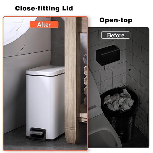 Slim Bathroom Trash Can with Lid Soft Close, 1.6 Gallon Stainless Steel Garbage Can with Removable Inner Bucket, Durable Step Pedal, Small Trash Bins for Toilet, Bedroom, Kitchen, Office - Image 5