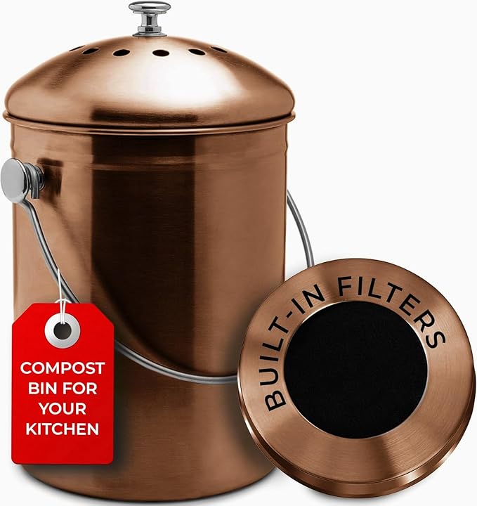 EPICA Countertop Compost Bin Kitchen | 1.3 Gallon | Odorless Composting Bin with Carbon Filters | Indoor Compost Bin with Lid | Stainless Steel Kitchen Composter for Food Scraps & Waste Recycling by Epica
